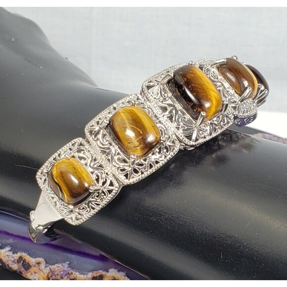 Vintage Marked STS Karis Tigerseye Size 7 Bangle Bracelet - Picture 3 of 16